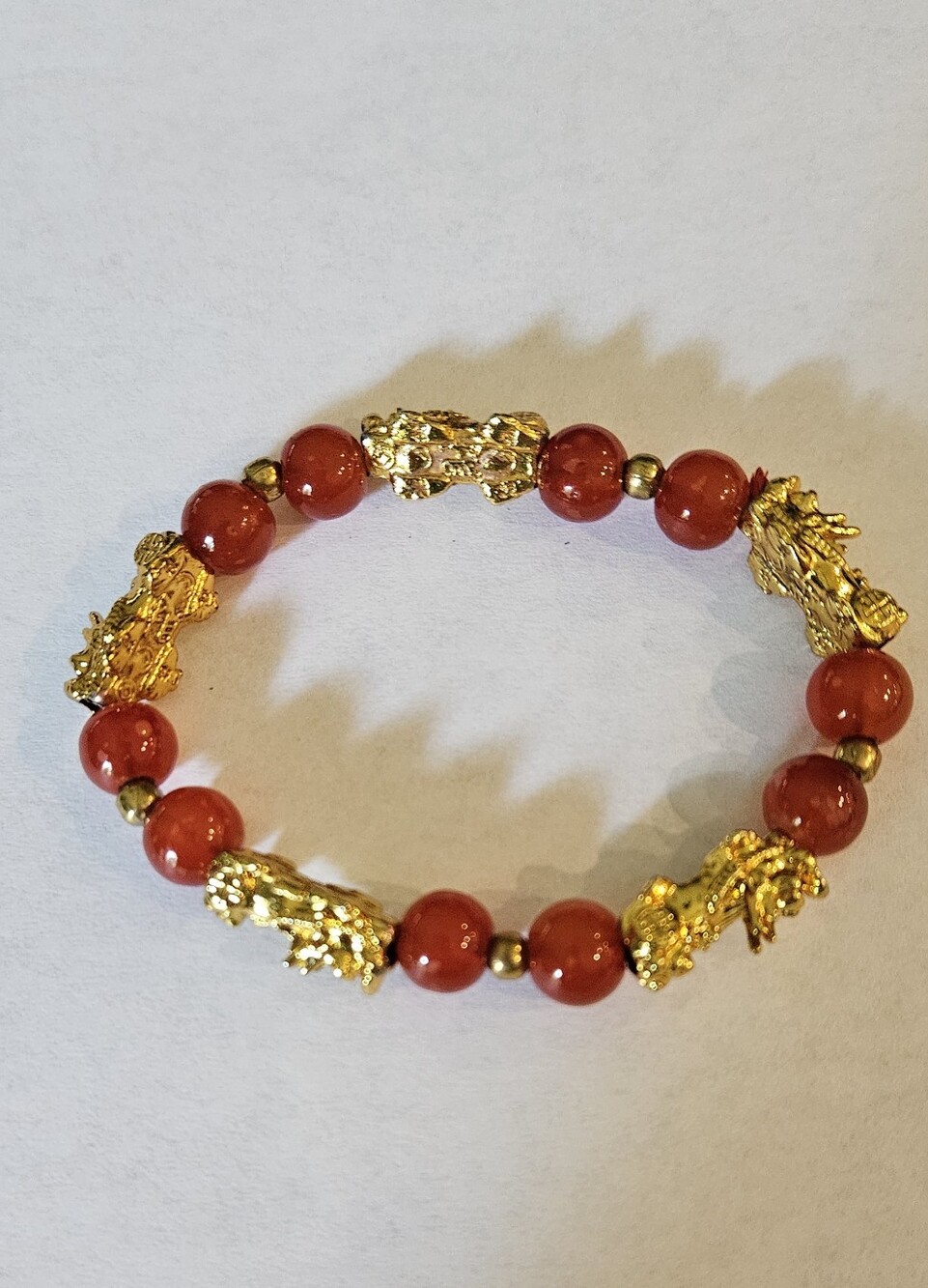 Pixiu Wealth Stretch Elastic Bracelet Red Agate Pi Yau Feng Shui